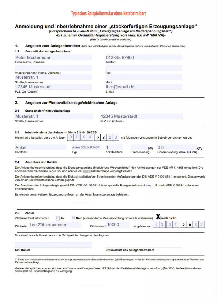 Balkonkraftwerk Anmelde Formular Muster Eines Energieerzeugers