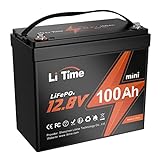 LiTime LiFePO4 12V 100Ah Mini Lithium Batterie, Max. 15000 Deep Cycles Zyklen und 1280Wh...
