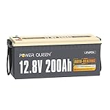 Power Queen LiFePO4 12 V, 200 Ah selbstheizende Lithium-Batterie, mit 100 A BMS, unterstützt...
