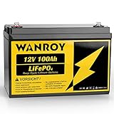 WANROY LiFePO4 12V 100Ah Akku, Lithium Batterie Wiederaufladbar mit über 8000 Mal Tiefzyklens, 10...