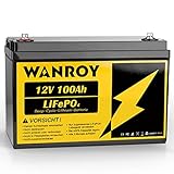 WANROY LiFePO4 12V 100Ah Akku, Lithium Batterie Wiederaufladbar mit über 8000 Mal Tiefzyklens, 10...