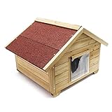 Wiltec Kleines Katzenhaus 68 x 53 x 47 cm aus Holz, Katzenhütte für Garten oder Terasse, Wurfkiste...